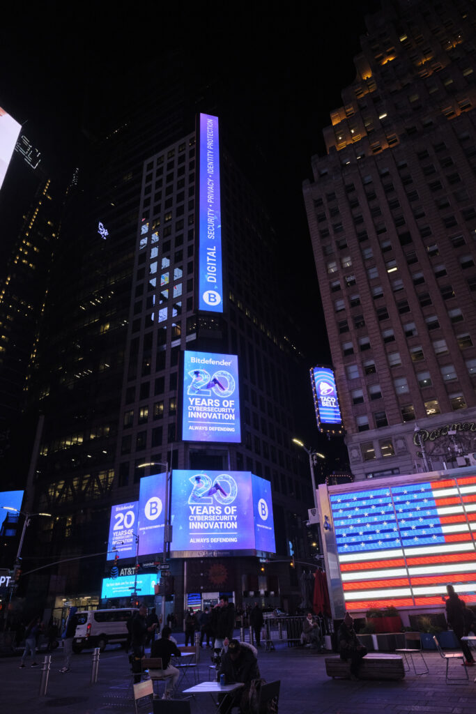 Bitdefender ad on Thomson Reuters billboard by TPS Engage - times square billboard cost