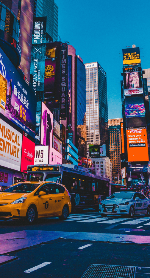 Nasdaq digital billboards in New York City. Advertising services to promote businesses