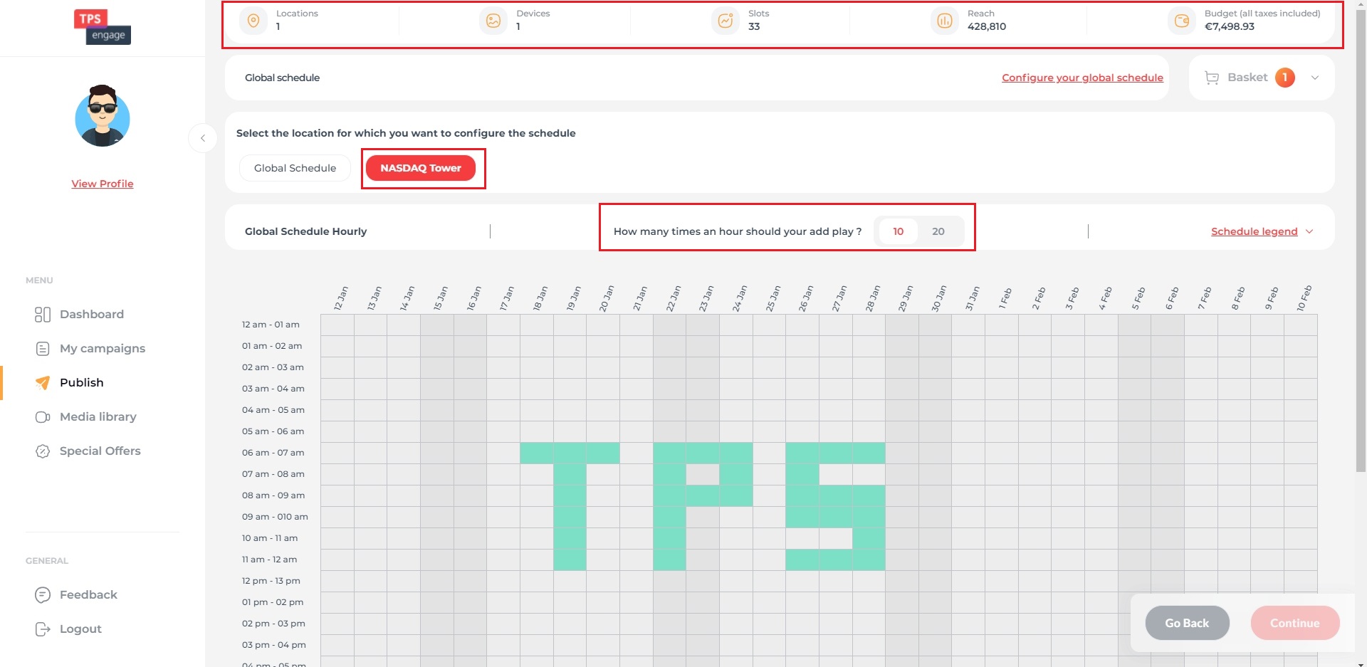 Screen schedules and other data TPS Engage platform